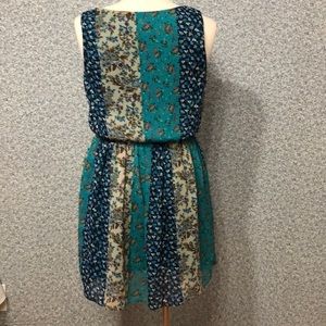 by&by Sleeveless Boho Mini Dress – Patchwork Floral in Teal, Navy & Beige D104